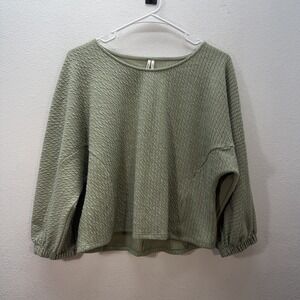 Anthropologie Top Sz M Boho Balloon Sleeve Blouse Textured Career Classy Green